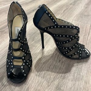 Jimmy Choo Karina Studded Leather Caged Peep Toe